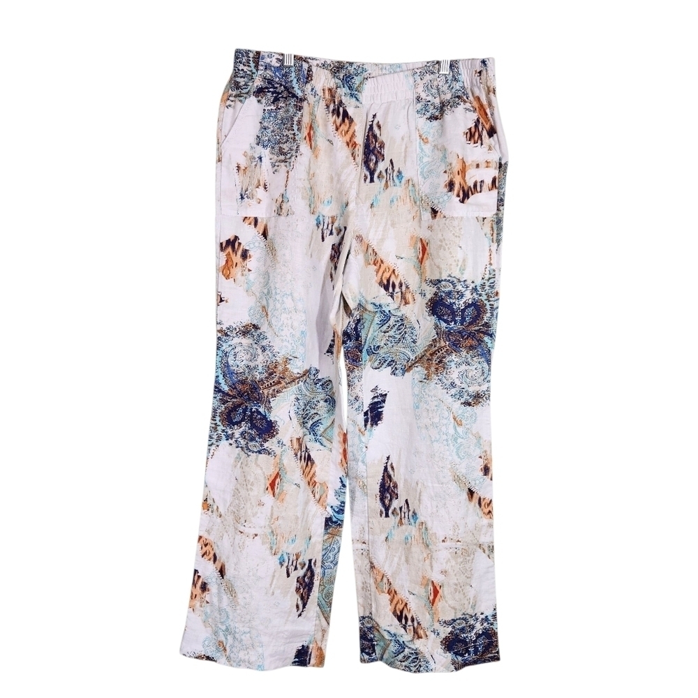 Chicos Palizzo Paisley Linen Pant Wide Leg